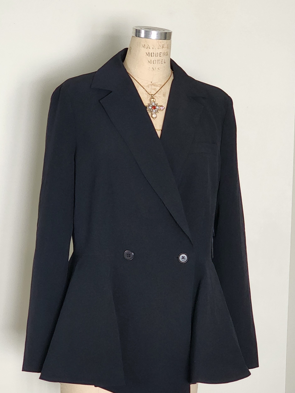 NWT EVA LANGORIA (THE LIMITED)Women's Double-Breasted Peplum Black Blazer Jacket